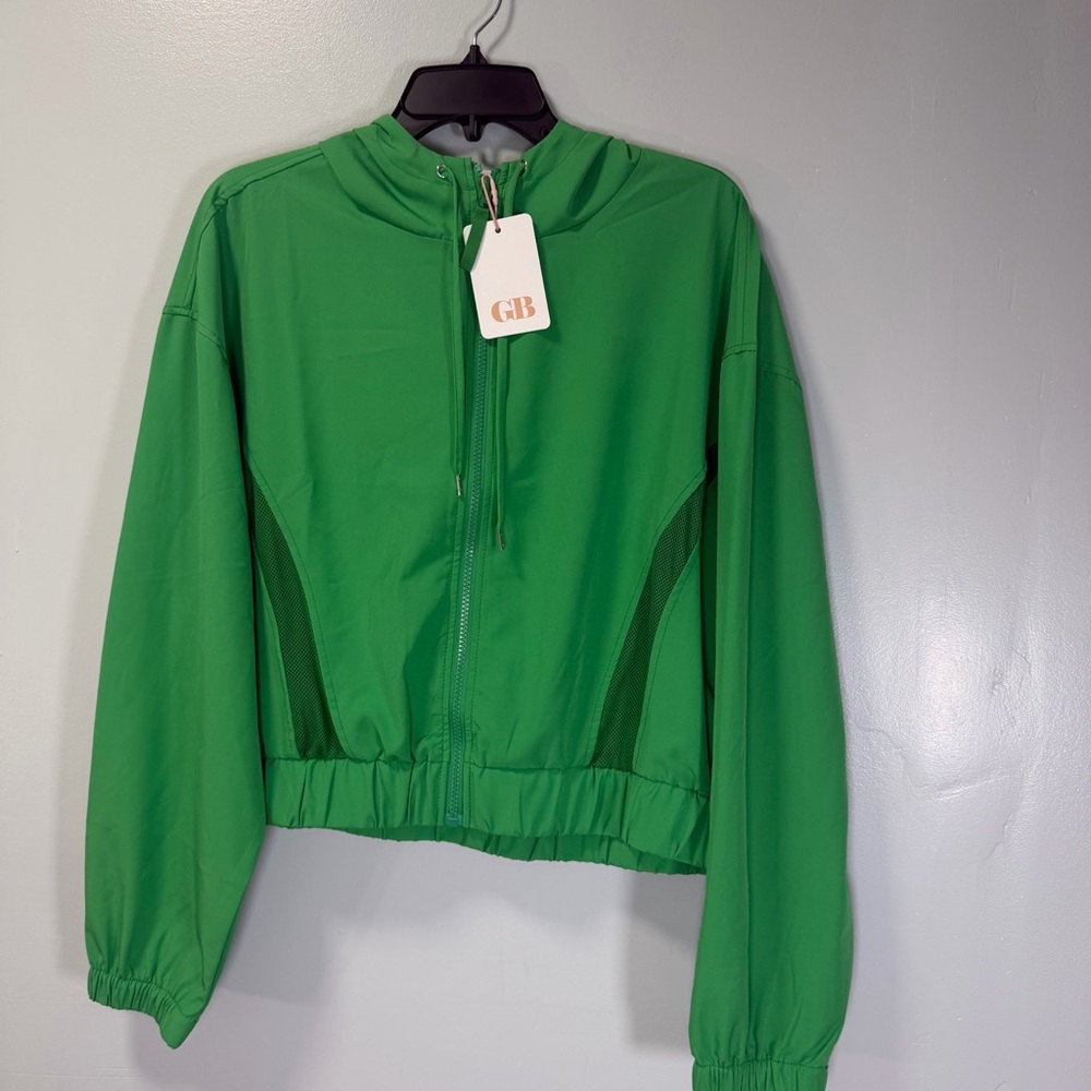 Gianni Bini GB Lightweight Green Hooded Cropped Bomber‎ Jacket Large NWT